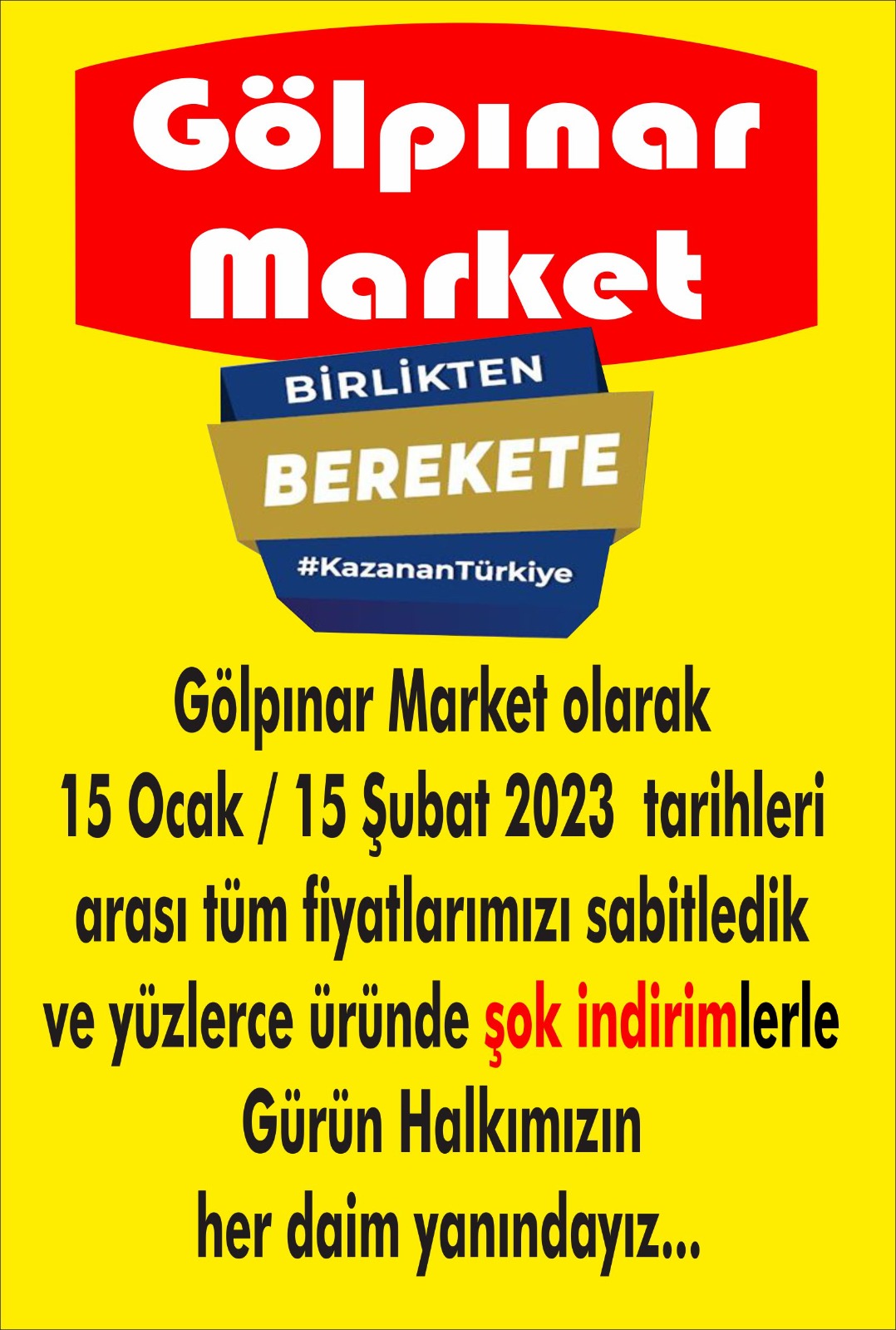 GÖLPINAR MARKETTE SABİT FİYAT